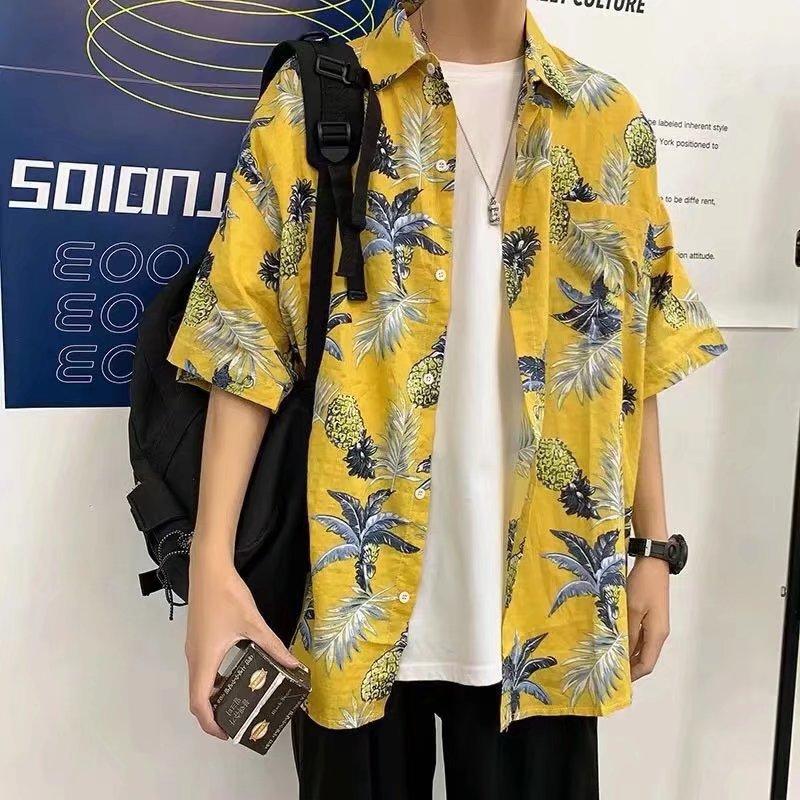 Seaside Shirts Men Short-sleeved Casual Shirts Beach Vacation Fashion  Loose Floral Casual Tops