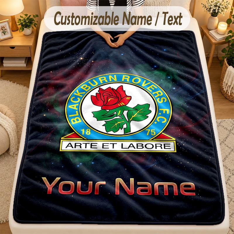 FlaneldeckeBlackburn Rovers Fußball Benutzerdefinierter Name Text Personalisierte Weiche Warme Überwurfdecke Heimdekoration Geschenk