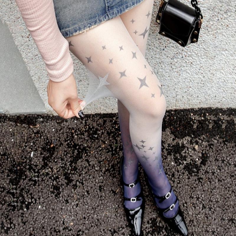 Sternenverlauf Sexy Damenstrümpfe Spicy Girls Süße Lolita Modische Strümpfe Street Dance Performance Bodensocken One Size white