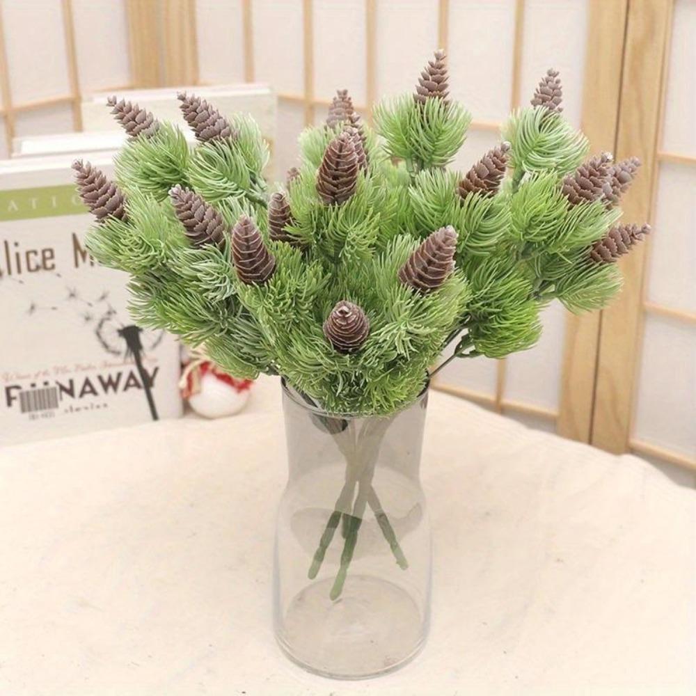 2Pcs 7 Branches Artificial Plastic Pine Nuts Cones Fake Plants Tree for Christmas Party Decoration Faux Grass Xmas Pome Decoration