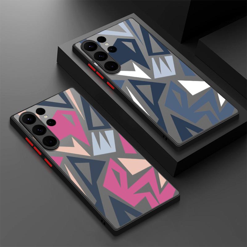 Geometric Patterned Matte Phone Case For Samsung S25 S24 Fe S22 Plus Ultra S23 S21 A56 A36 A55 A16 A54 A35 A52 A25 A15 A14 5g A32 Hybrid Case Cover