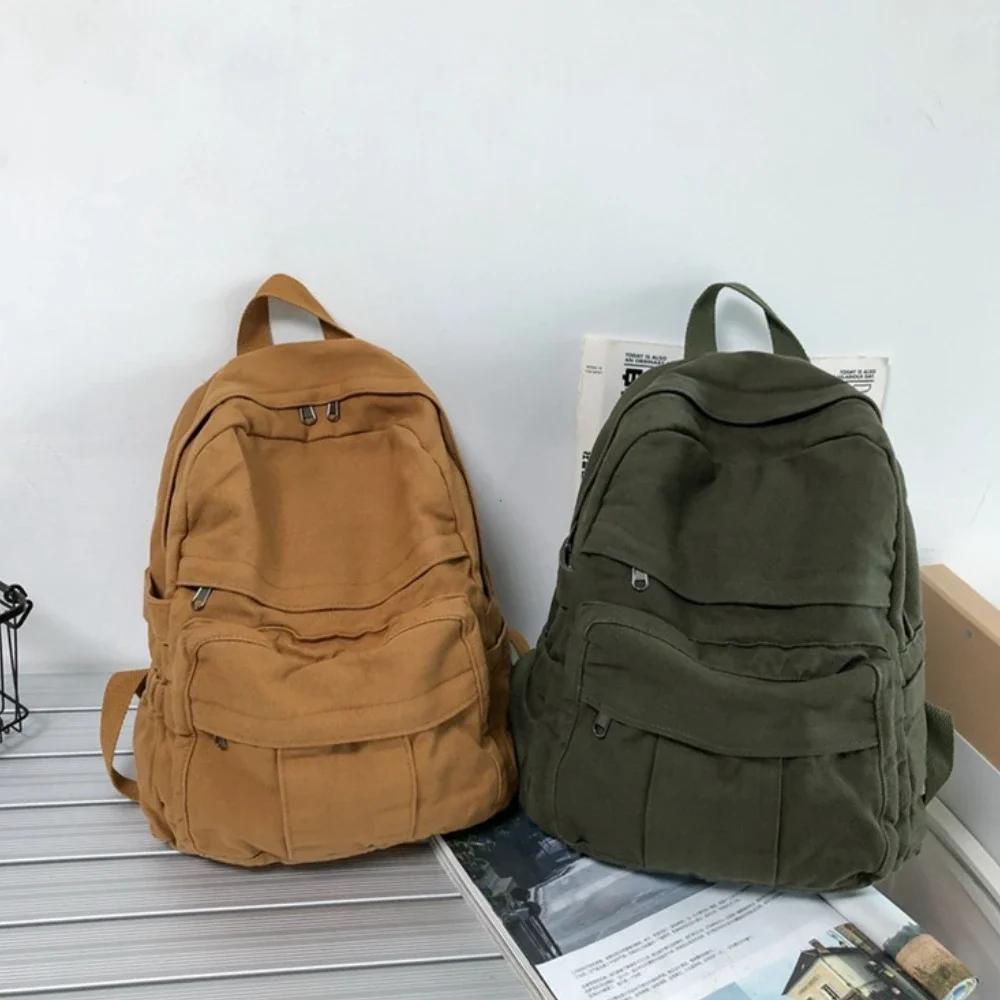 Flicka Tyg Skolväska Ny Mode Högskolestudent Vintage Dam Ryggsäck Canvas Kvinnlig Laptopväska Rese Kawaii Dam Ryggsäck