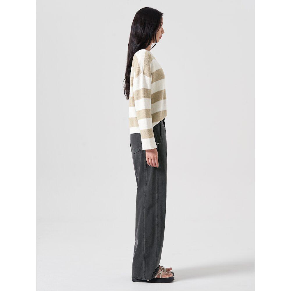 8SECONDS Color Block Round Neck Long Sleeve Pullover Beige