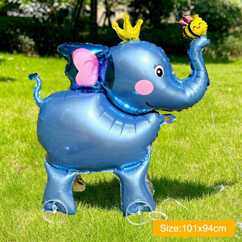 Large Size 4D Dinosaur Dog Cat Standing Foil Balloons Animals Walking Balloon With Wheel For Kids Birthday Party Decoration