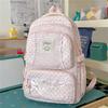 Mochila con Adorno de Encaje Rayas Estrelladas con Ventana Frontal Transparente y Múltiples Bolsillos Gran Capacidad Mochila Escolar Diaria para Adolescentes Estudiantes Viajes Diarios