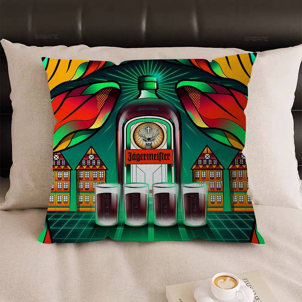 

J-Jagermeisteres Logo Pattern Pillow Gift Home Office Decoration Pillow Bedroom Sofa Car Cushion CoverPillow Case 18x18Inch
