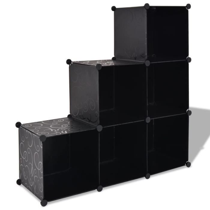 Organisateur de rangement - vidaXL - Cube - 6 compartiments - Noir - Métal et PP