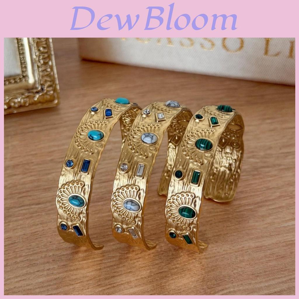 Vintage Geometric Turquoise Stainless Steel Adjustable Bracelet With Sparkling Inlay For Women