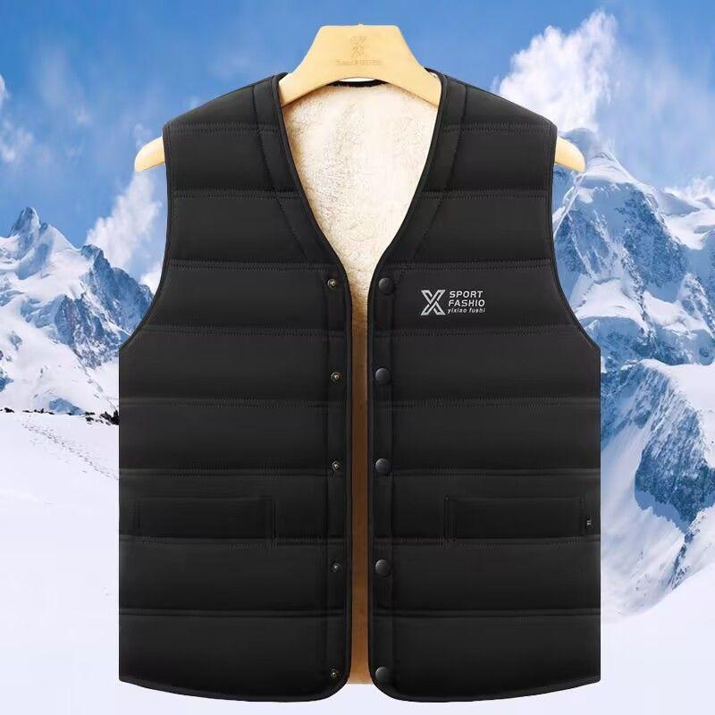 Winter Men Fleece Warm Vest Jacket Letter Print Windproof Wool Liner Warm V-neck Casual Coats Padded Thicken Outdoor Waistcoats