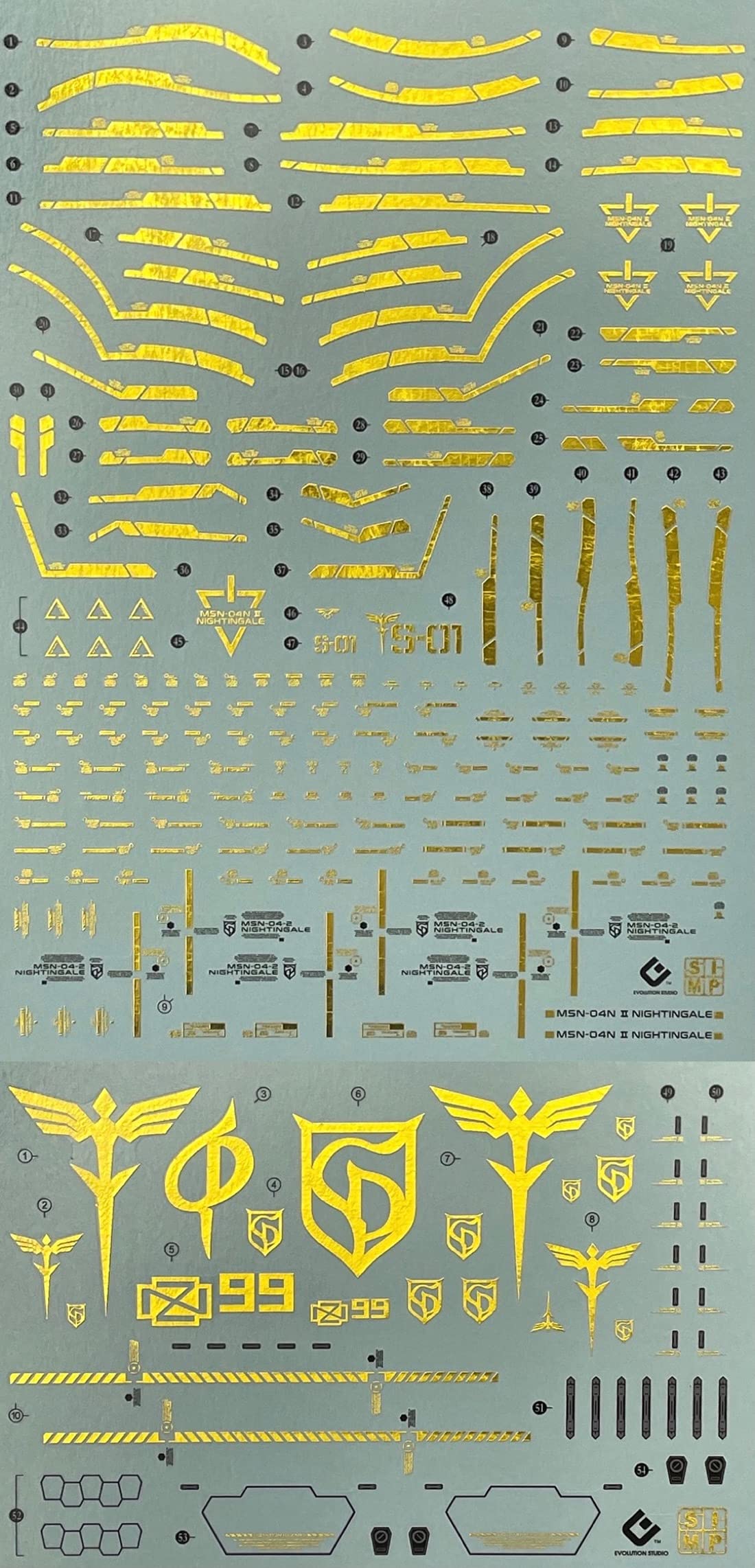 

HG RG MG PG RE HiRM Robot MS Decals HGUC Gold-plated!! Detail-Up Water-Transfer (for 1/144 Nightingale) золотой
