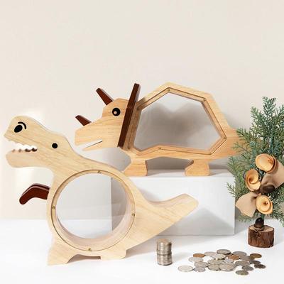 Wooden Dinosaur Money Box: Acrylic Piggy Bank & Kids Desktop Ornament