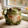 Fun Garden Themed Drinking Mug With Ergonomic Grip Frogs And Florals Cup Perfect For Hot And Cold Beverages