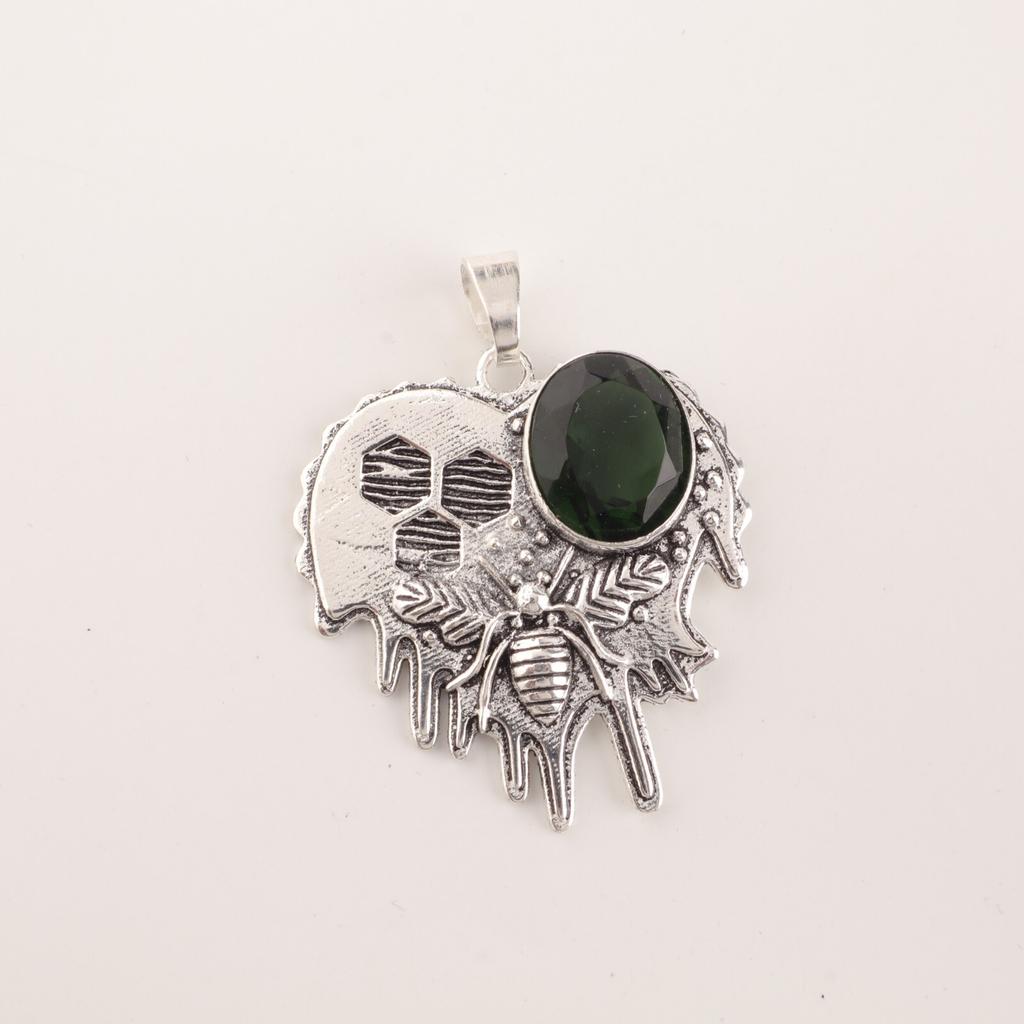 Green Tourmaline Gemstone 925 Sterling Silver Handmade Designer Pendant 1.49" CP-28-6