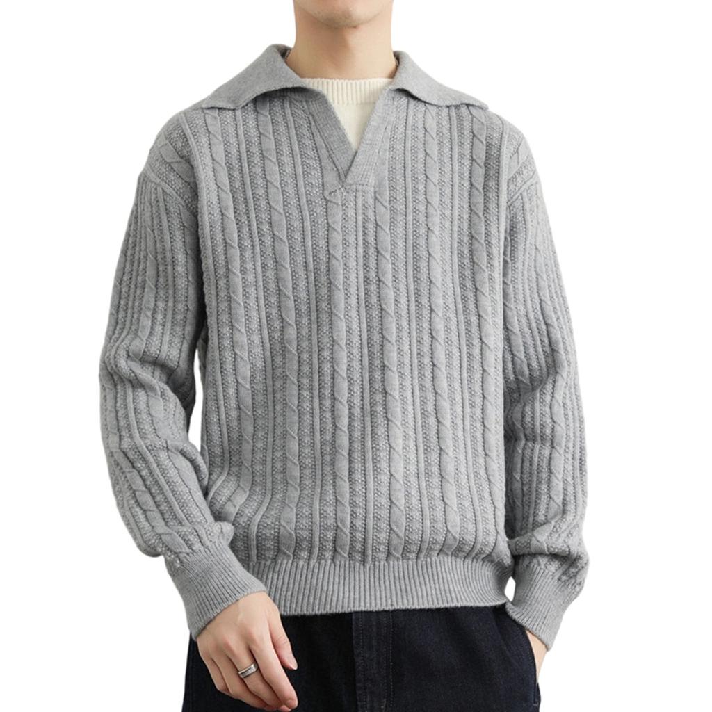 Men's Knitting Thickened Flip Collar Long Sleeves Sweater
