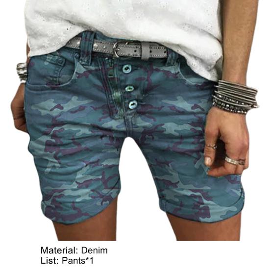 High Waist Camouflage Print Women Shorts All-matched Stretchy Buttons Denim Shorts Streetwear
