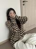 Women's Plush Faux Cashmere Striped Long Sleeve T-Shirt - Autumn Winter Thickened Knit Top