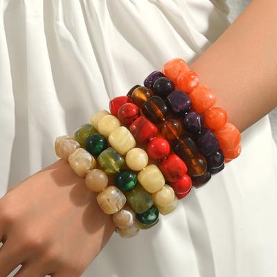 Acrylic Beaded Bracelet, Dopamine Ins Bracelet, Irregular Geometric Elastic Jewelry for Women