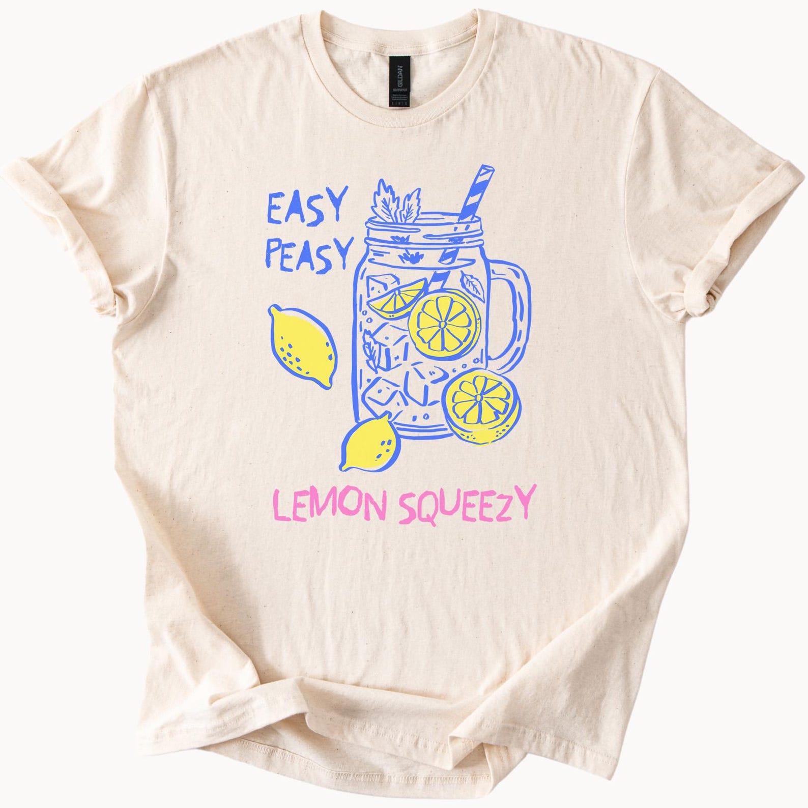 Easy Peasy Lemon Squeezy Graphic T Shirt Lemonade Jar Citrus Fruit Summer Drink Cute Hand Drawn Lemons Fun Punny Tee Shirt Gift 160