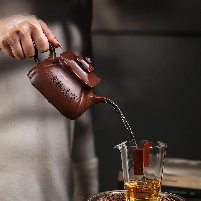 380ml Yixing Purple Clay Teapots Master Handmade Potala Palace Pot Raw Ore Di Cao Qing Mud Tea Soaking Kettle Zisha Tea Set Gift