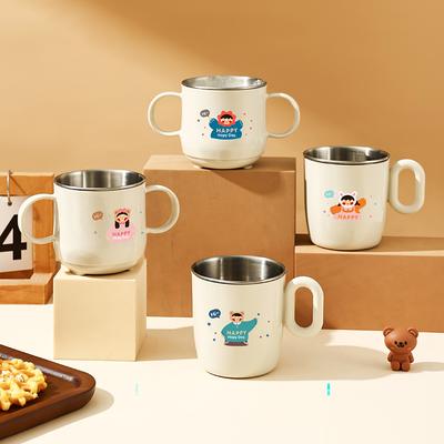 304 Stainless Steel Double Wall Mug For Kids With Handle Mini Cute Anti Scald Drinking Cup Detachable Milk Coffee Cup Drinkware