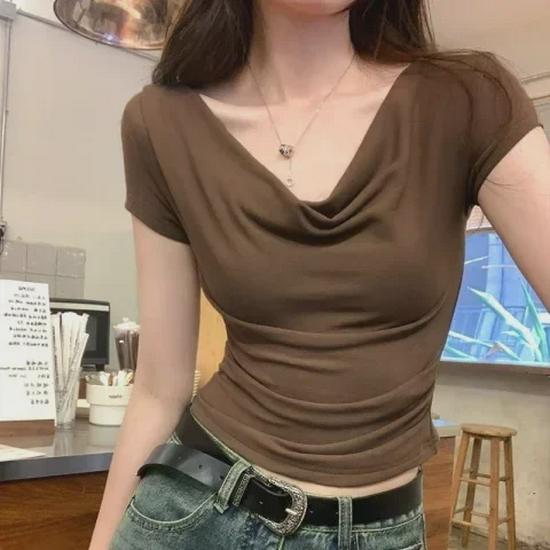 

Футболка Lustful Summer для похудения с коротким рукавом для женщин One Size кофейный
