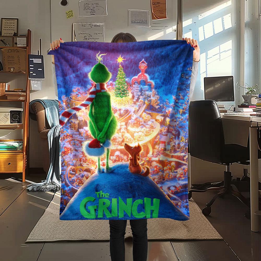 Christmas Grinch Cartoon printing Flannel Blanket Bedroom Sofa Camping Warm blanket Gifts for family and friends-MJ021