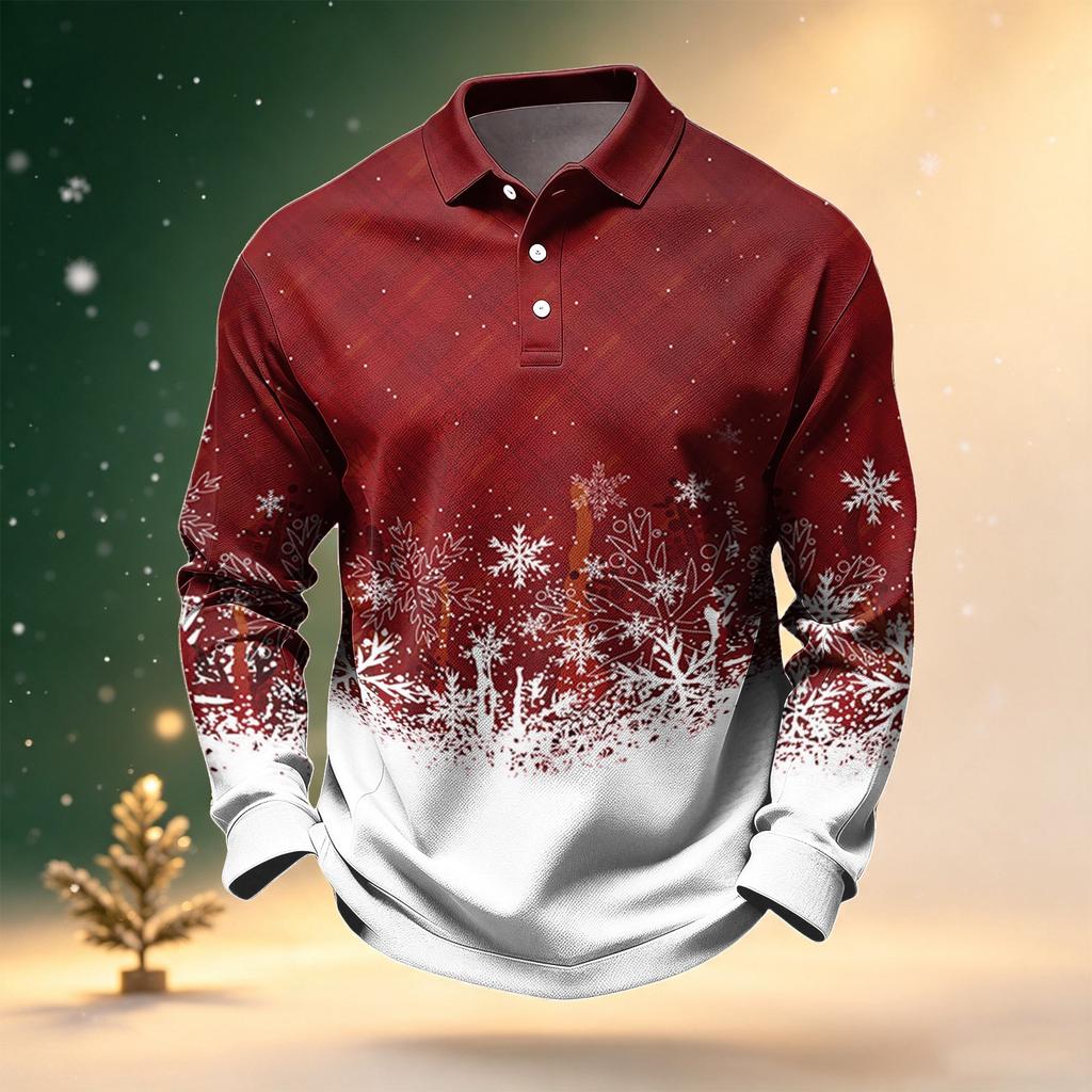 Men's Long Sleeve Golf Shirt Christmas Print Quick-Dry Mesh Casual Activewear Top