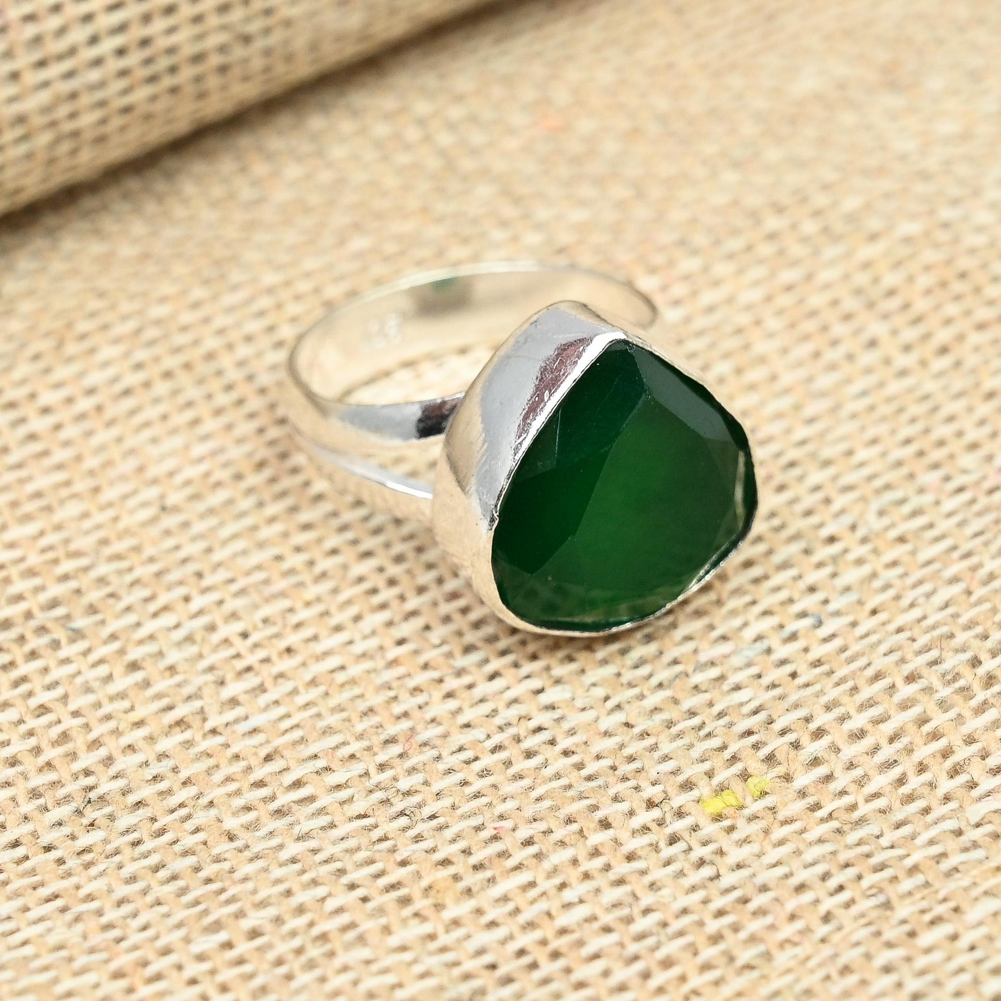 

Великолепные ювелирные изделия из зеленого оникса с драгоценными камнями, твердое кольцо ручной работы из стерлингового серебра 925 пробы для нее 12 зелёный