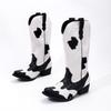 Fashionable Plus-Size Embroidered Mid-Calf Women's Boots: Pointed Toe, Chunky Heel, Sizes 35-46