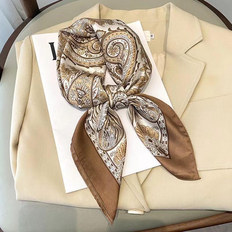Elegant Blue Paisley Design Satin Ladies Scarf, Luxurious Imitation Silk for Women, Perfect As Neckwear, Headband or Bag Decor
