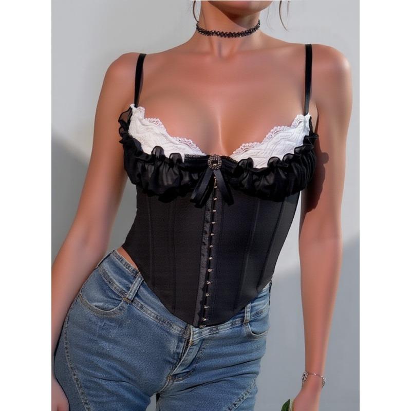 Sexy Chest Wrap Mesh Stitching Lace Bra Fishbone Sling Inside and Outside Top