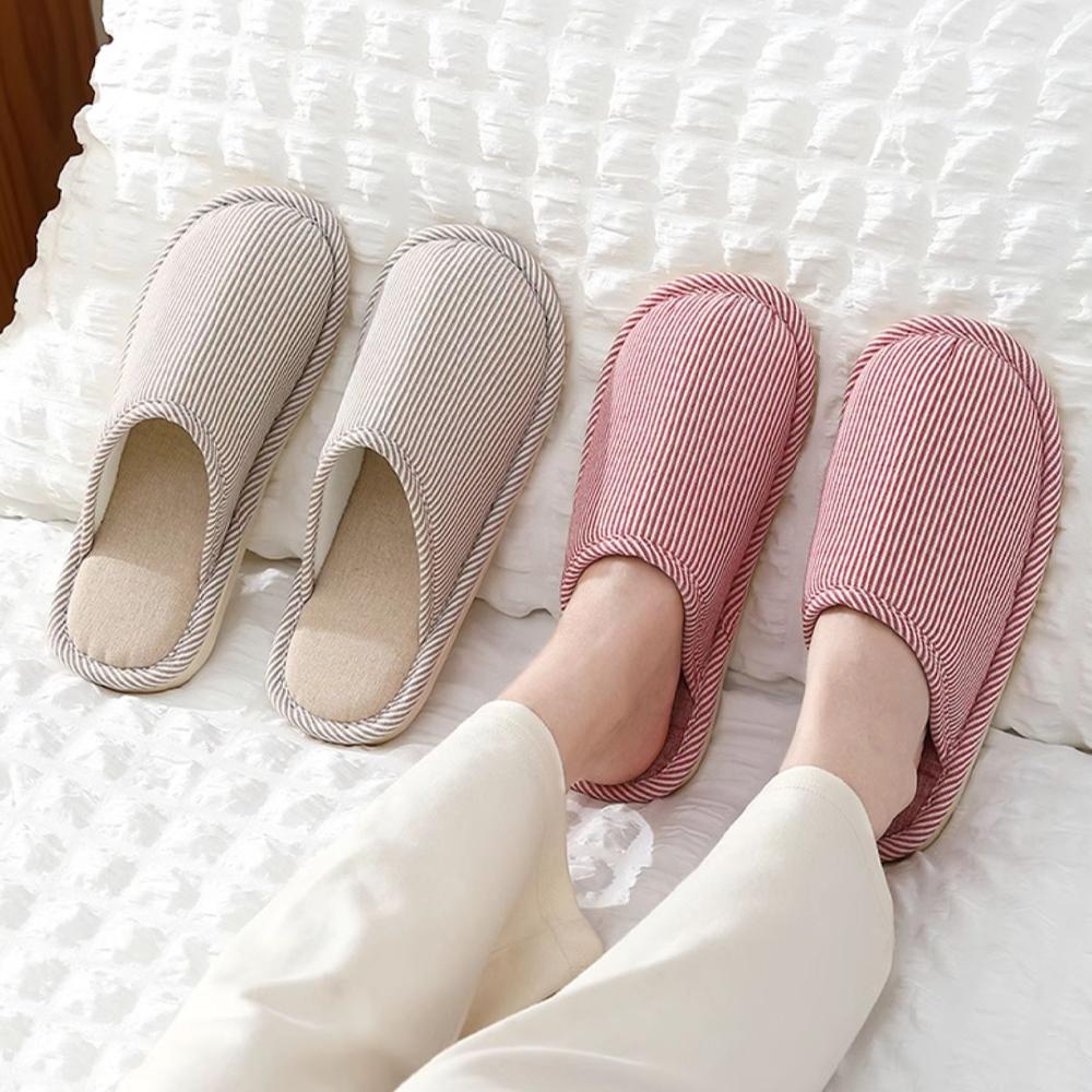 Warm Plush Cotton Slippers for Home Indoor Non-slip Linen Flats Spring and Autumn Couple House Slides
