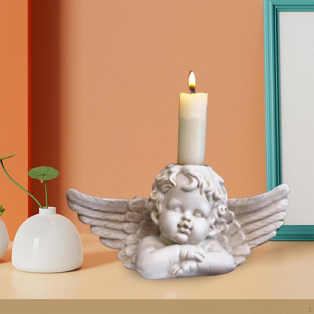 Modern Angel Candle Holder Candlestick Decor Ornament Cherub Figurine Tealight for Garden,