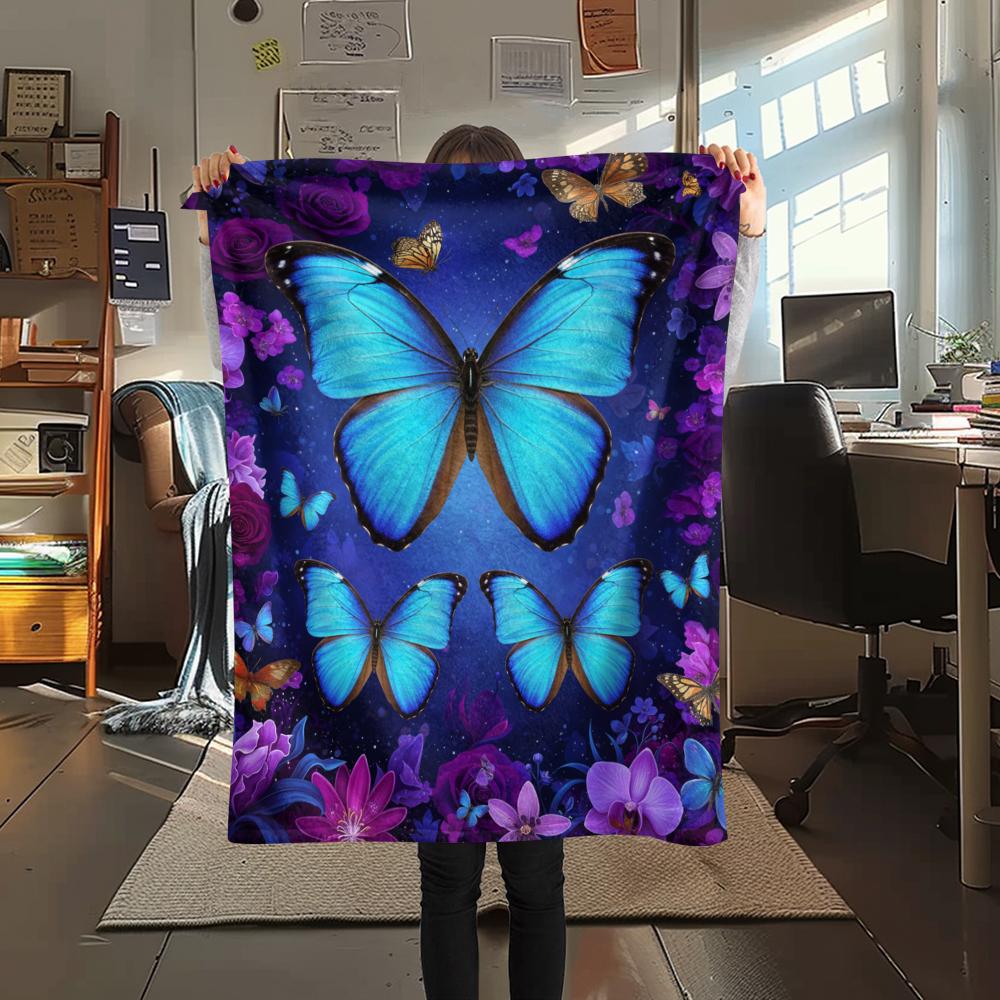 1PC 3D Butterfly Print Flannel Blanket, High Quality All Seasons, Home Decor, Warmth and Comfort, Perfect for Christmas Gifts