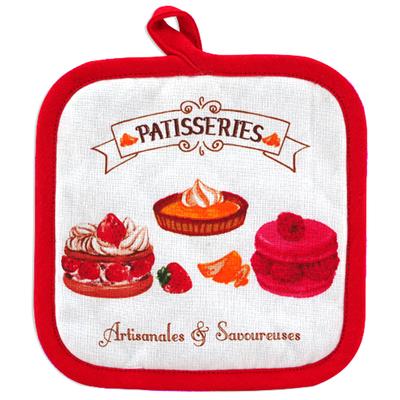[A2427] - Bavlnená chňapka 'Pâtisseries' červená biela (Remeselné a chutné) - 20x20 cm
