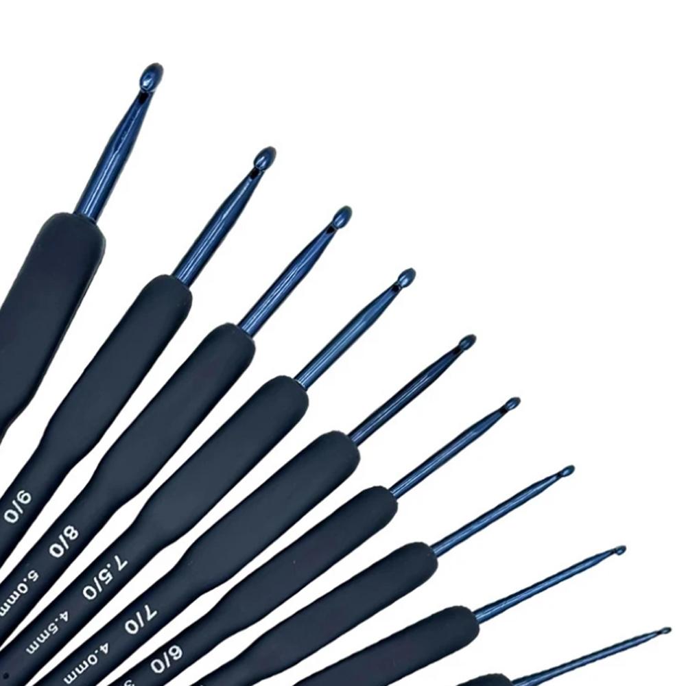 9pcs Red Black Crochet Hooks Needle Silicone Handle Aluminum Crochet Needle Set Needles Sweater Weave DIY Sewing Knitting Tool