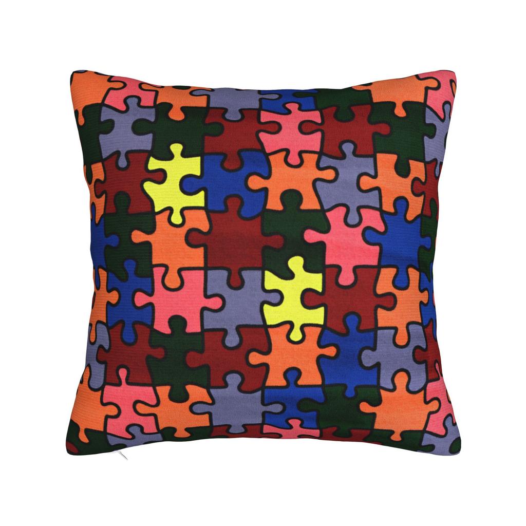 Bold Colorful Autism Puzzle Seamless Pattern Pillow Case Graphic Pillow Cover Novelty Pillowcases For Sofa Couch Bed Living Room