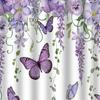 Floral Shower Curtain Spring Farmhouse Bathroom Curtain Waterproof Flowers Butterflies Leaves Bath Curtain with Hooks for Dormitory Shower Bathtub