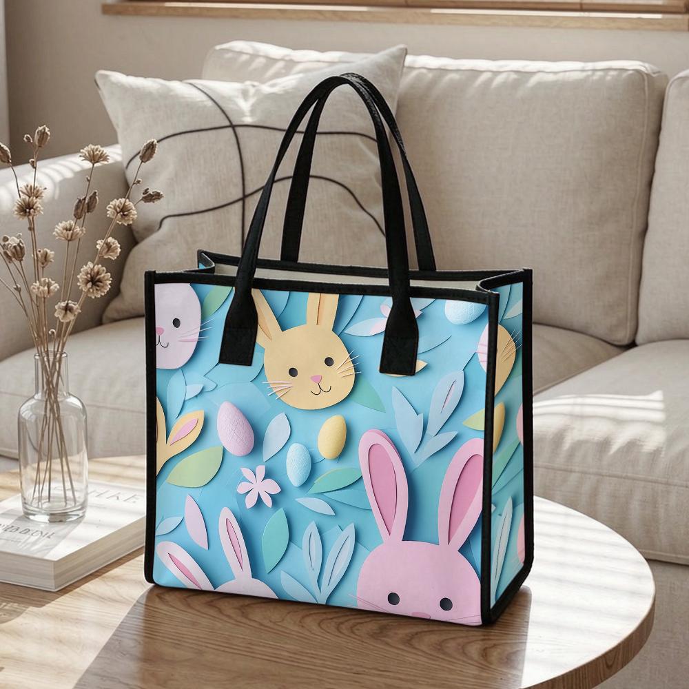 Easter Bunny Tote Bag Cute Cartoon Rabbit Print Handbag Large Capacity Casual Daily Shopping Shoulder Bag for Women
