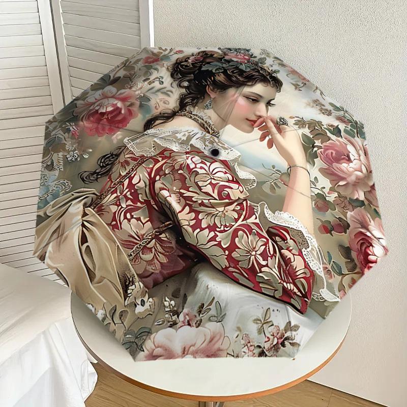 1PC Floral pattern, Victorian dress Umbrella-8-Rib Reinforced, Automatic Open, Lightweight & Durable, Cute Fashion Accessory for Outdoor, Beach, or Ca