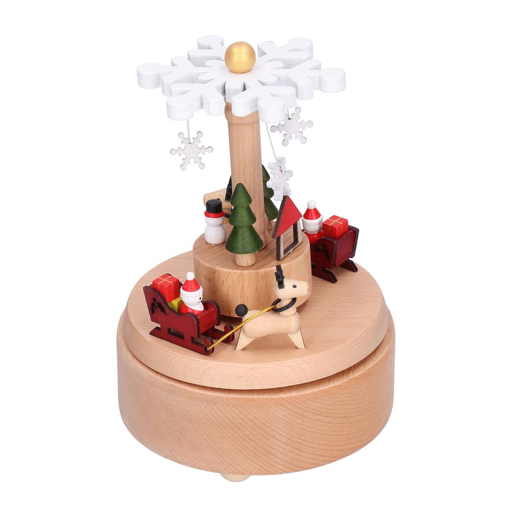 Wooden Music Box Snowflake Decor Wood Grain Texture Beautiful Sound Christmas Music Box