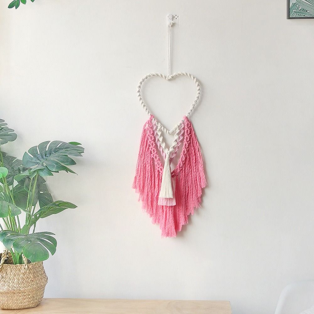 Hand-Woven Heart-shaped Macrame Tapestry Art Cotton Rope Tapestry Wall Hanging Tapestry  Dorm Room