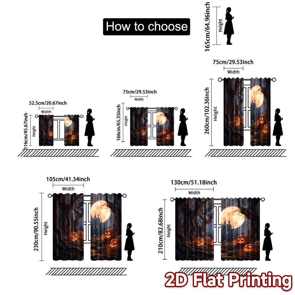 Set Of 2 Flat Printing Curtains Without Rod Halloween Path Popular Window Curtain Prints Art Deco With Light Filtering Polyester