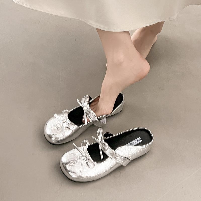 

Bow bag head half drag 2025 summer new flat bottom comfortable bow word with round head half drag fashion single 40