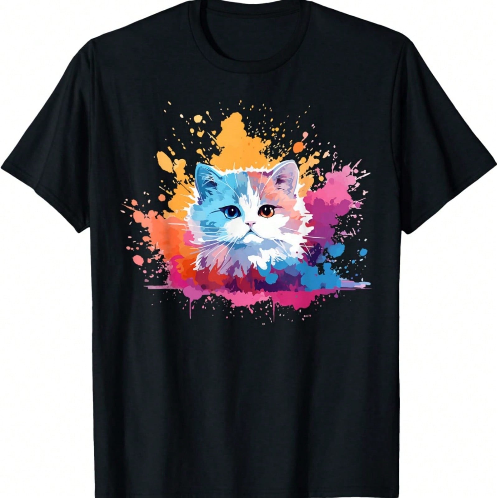 Splash Art Munchkin Cat Face Colorful T-Shirt S разноцветный