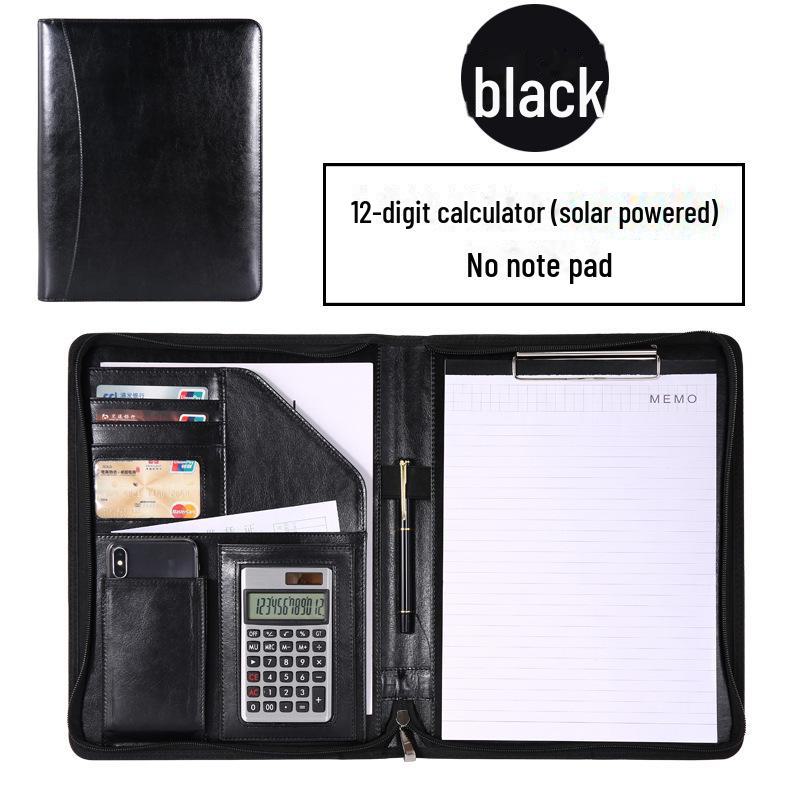 Кожаная многофункциональная офисная папка формата А4 с калькулятором и молнией для деловых контрактов 2436₽