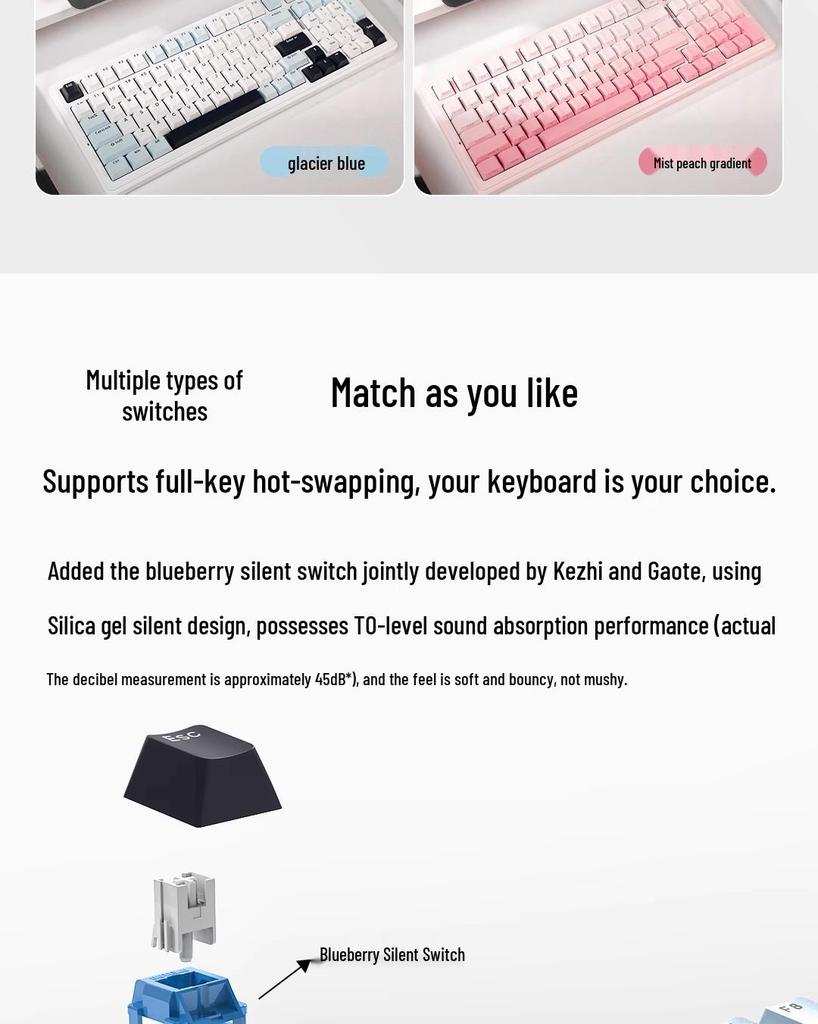 KZZI Kezhi K98 V2 Mechanical Keyboard: Three-Mode Bluetooth, 2.4G Wired, Gasket Mount, Custom Hot-Swappable.