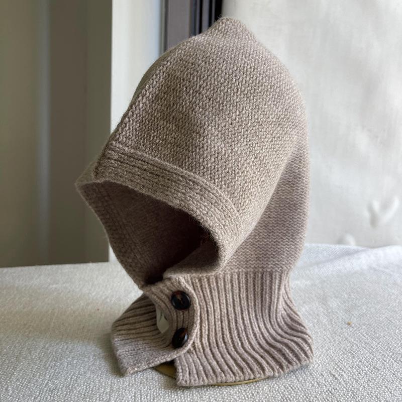 Pure Wool Balaclava Women's Winter Knitted Warm Ear Protection Hat Scarf Integrated Hooded Neck Scarf