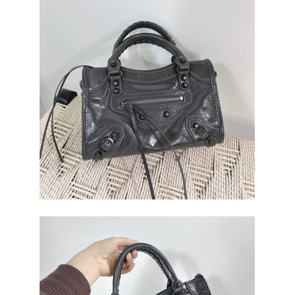 Hot Girl Cool Studded Caggle Motorcycle Bag Twist Tote Bag Oil Wax Cowhide Tote Bag Women's Single Shoulder Underarm Bag