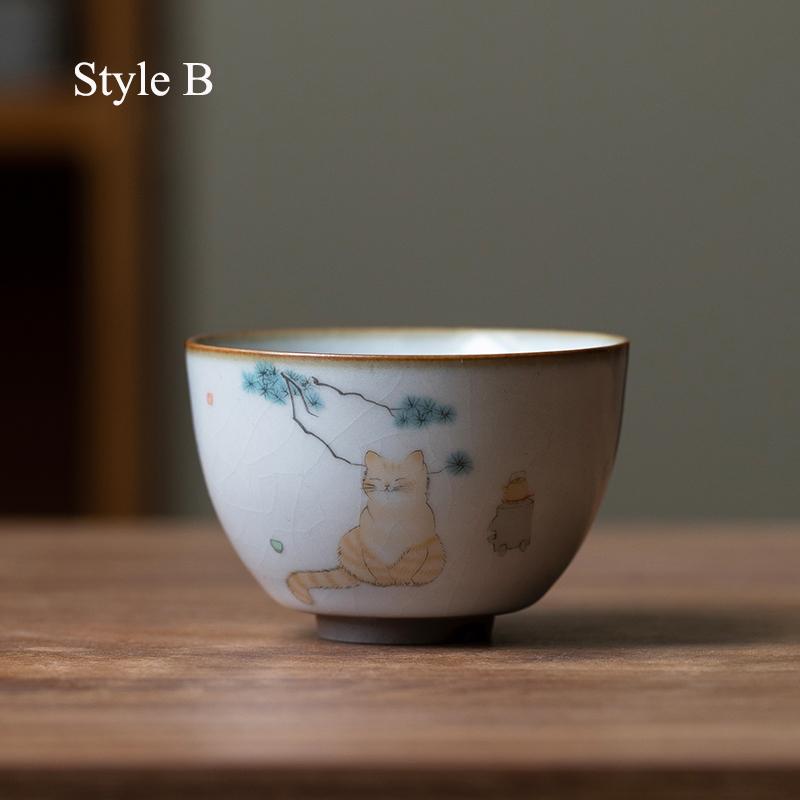 LUWU ceramic teacup cute cat chinese tea cup drinkware